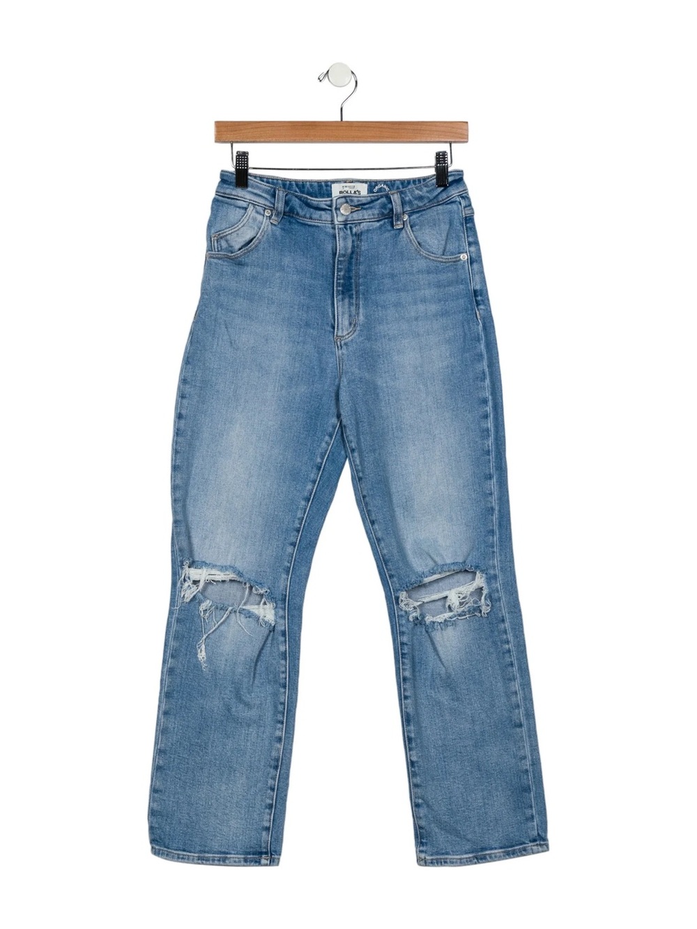 ROLLAS Classic High-Rise Distressed Straight-Leg Jeans - Light Blue